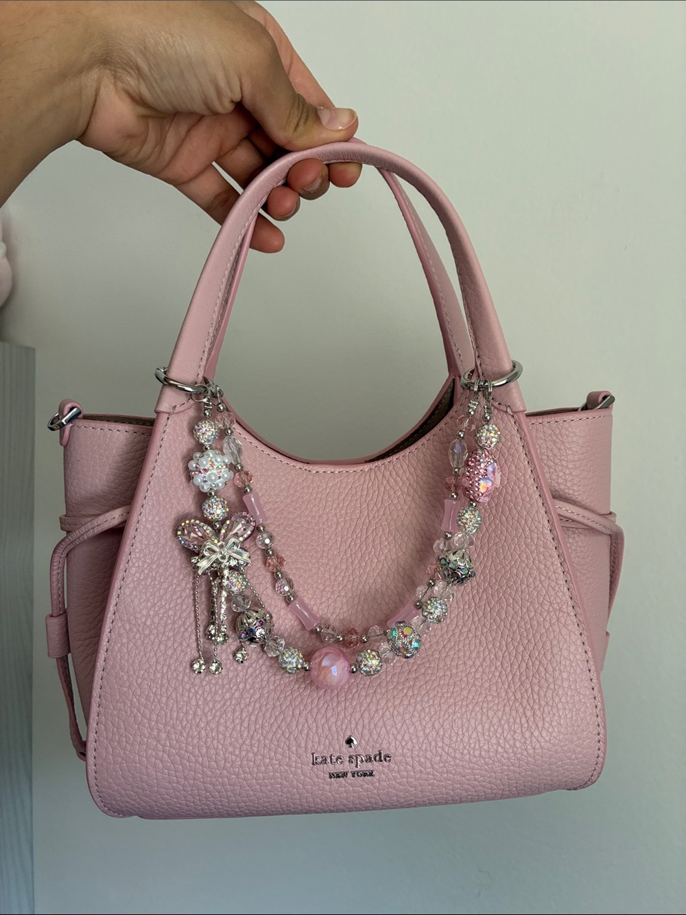Pink Crystal Beaded Keychain Charm Bag Chain